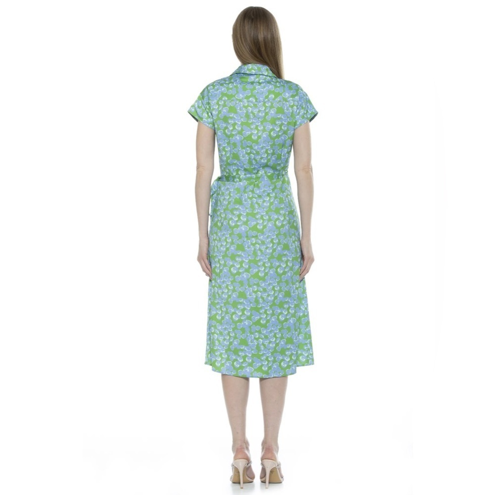 Alexia Admor Paris Surplice Waist Tie Wrap Collared Midi Dress Sz 6 Printed - Picture 2 of 6